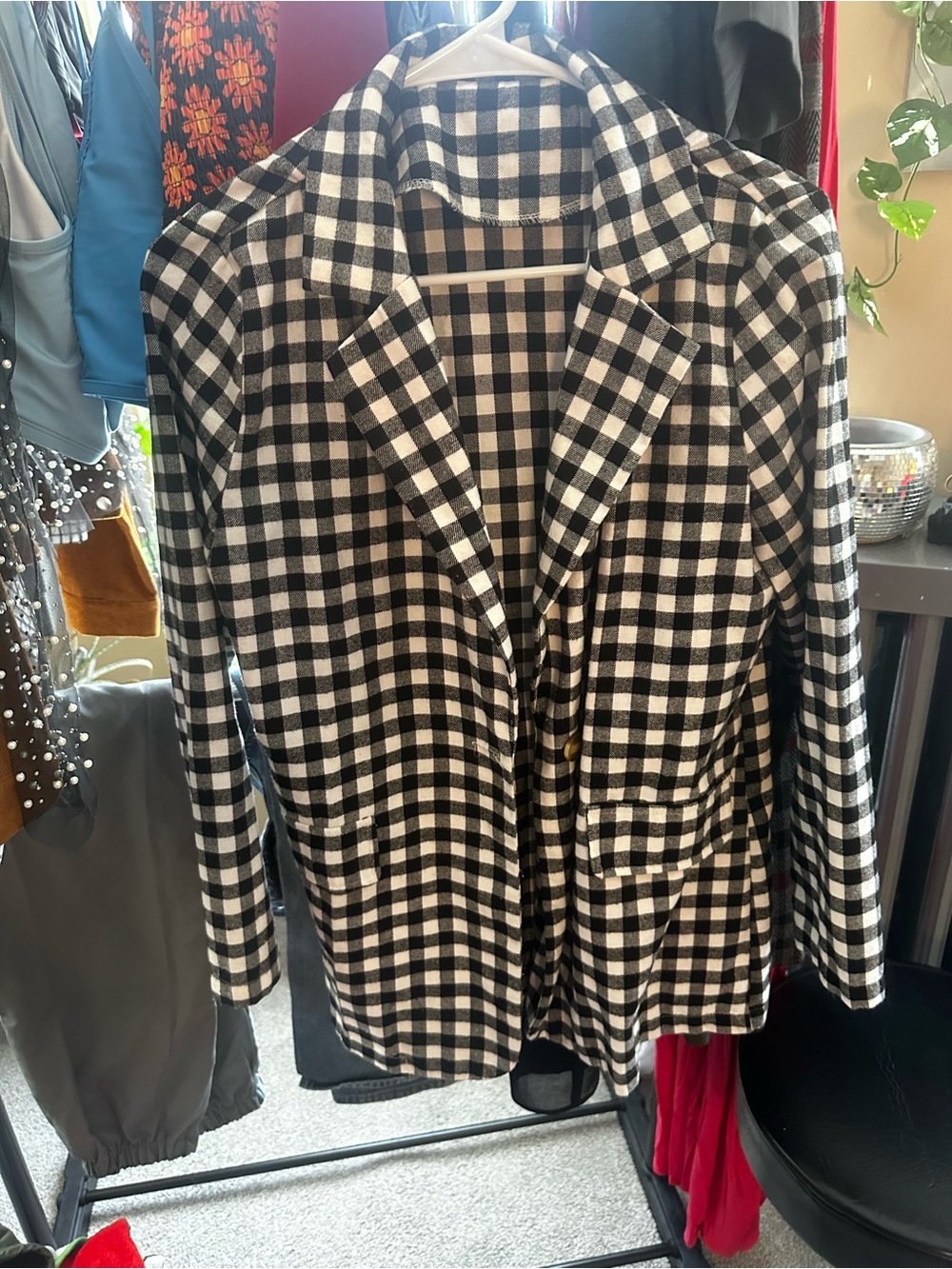 Black & White Gingham Blazer Jacket - Women